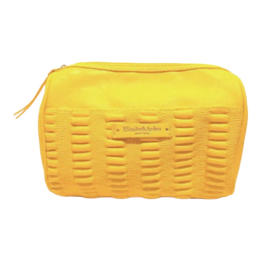 NEW Elizabeth Arden Sunshine Yellow Barrel Style Makeup Bag Large Cosmetic Case